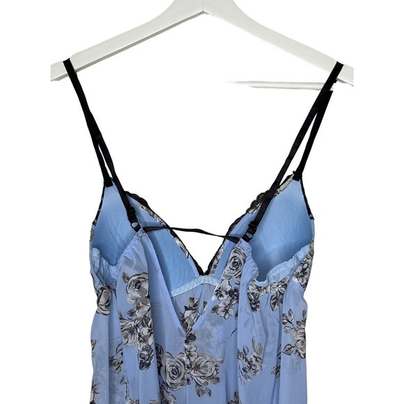Apt 9 Nightgown Womens Medium Babydoll Chemise Blue Floral Sheer Lace Trim Sleep - Picture 8 of 11